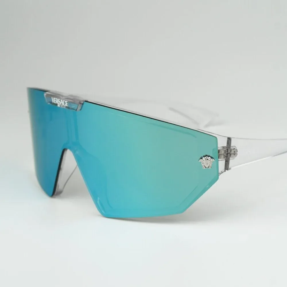 NEW Versace VE4461 148/6V Crystal Grey Mirror Blue Detachable Lens Sunglasses